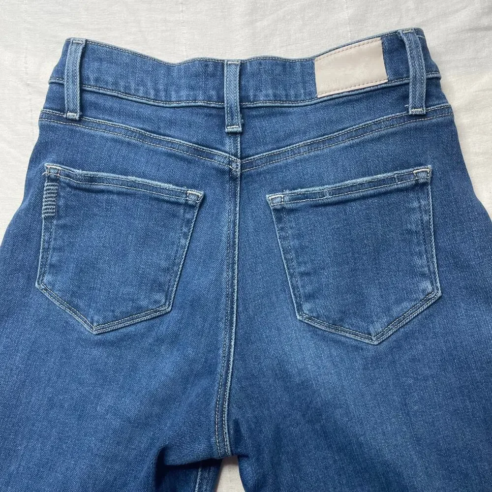 Paige Anessa High Rise Wide Leg Jeans Size 25 Women's Cotton Stretch Raw Hem - Picture 5 of 7